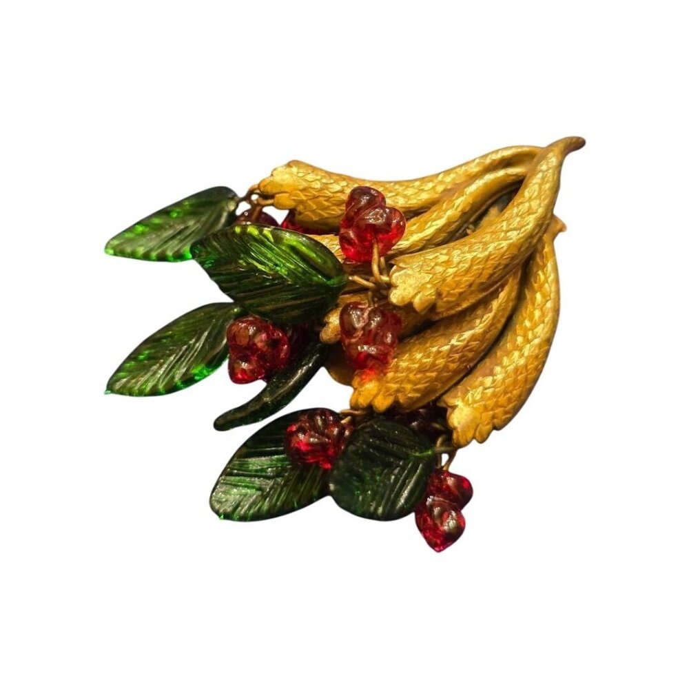 Absolutely Stunning Textured Brass Dimensional Glass Fruit Salad Dress Clip